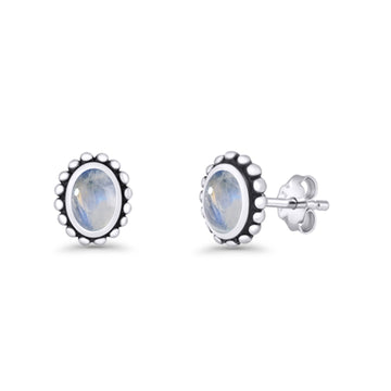 Oval Radiant Halo Stud Earring Moonstone 925 Sterling Silver Wholesale